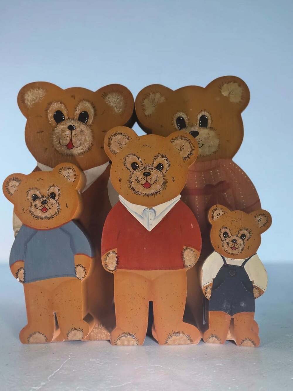 Vintage Hand-Painted Wooden Bear Family Figurine Shelf Sitters